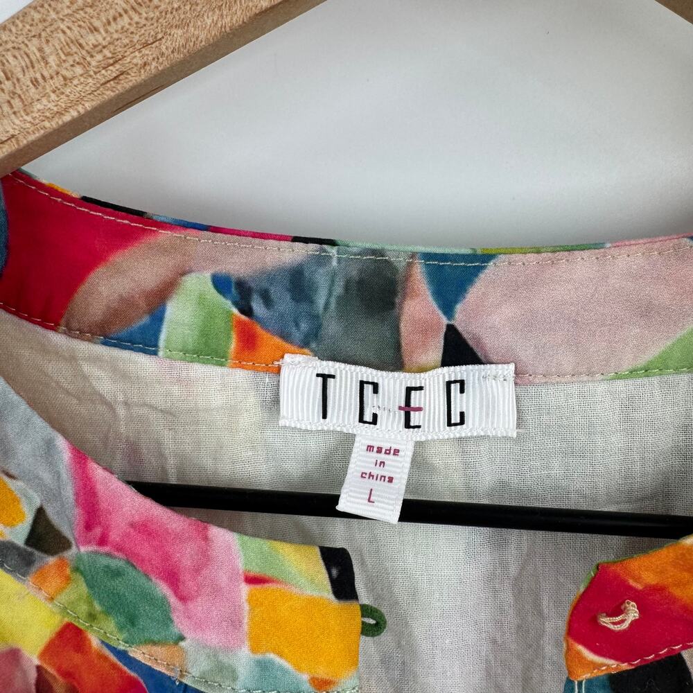 TCEC Vibrant Abstract A-Line Cotton Dress Colorful Tiered Mini Ruffle Size L - Picture 3 of 9